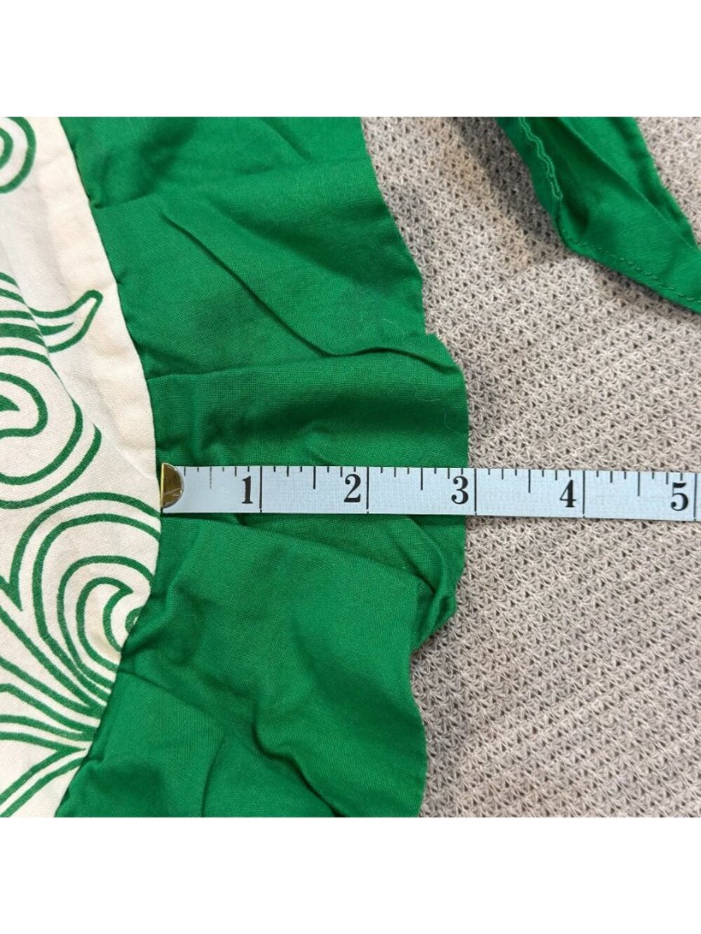 Flirty Aprons Ruffled Kitchen Apron Green White Filigree Floral Pocket One Size - Picture 13 of 13